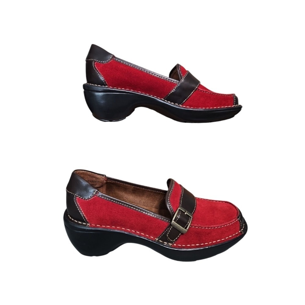 St John's‎ Bay RAE Women's Red Leather Suede Wedge Clogs Size 7